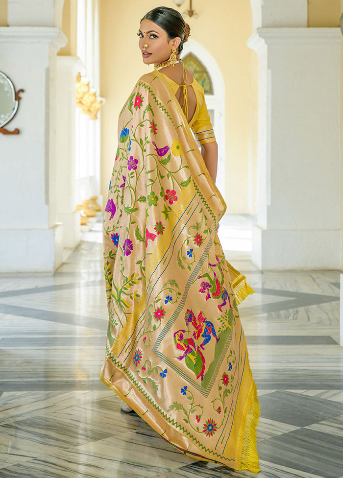 Yellow Dupion Silk Saree With Blouse Piece