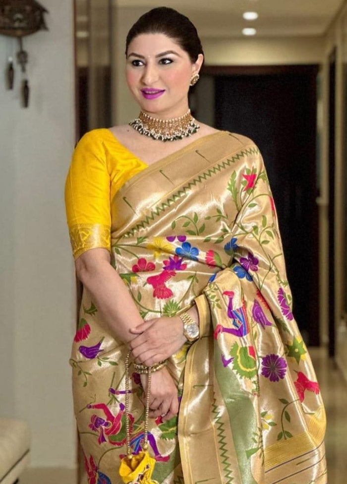 Yellow Dupion Silk Saree With Blouse Piece