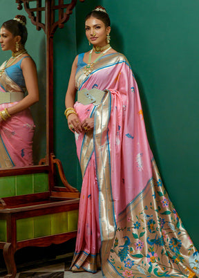 Baby Pink Dupion Silk Saree With Blouse Piece