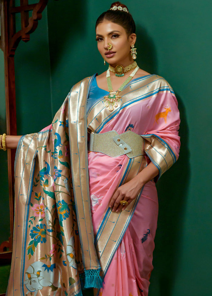 Baby Pink Dupion Silk Saree With Blouse Piece