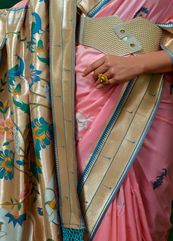 Baby Pink Dupion Silk Saree With Blouse Piece