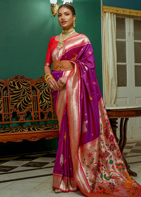 Purple Dupion Silk Saree With Blouse Piece