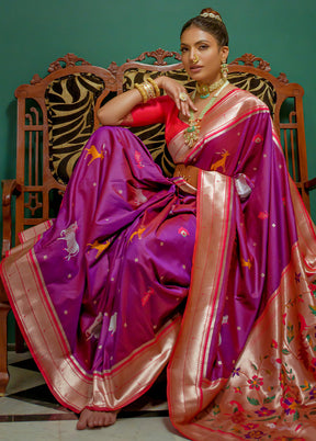 Purple Dupion Silk Saree With Blouse Piece