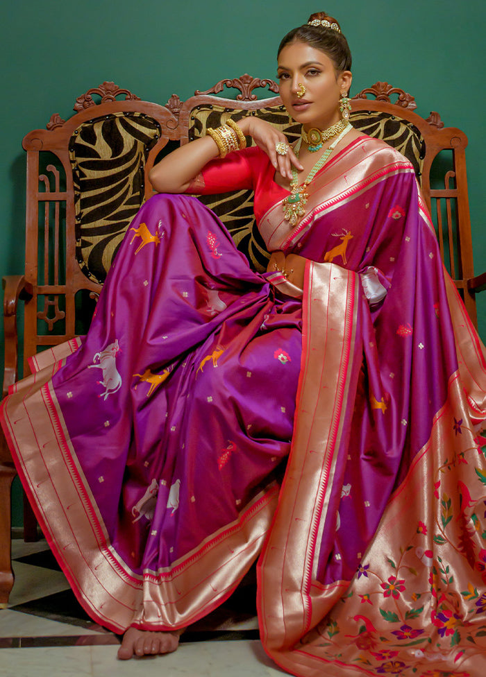 Purple Dupion Silk Saree With Blouse Piece