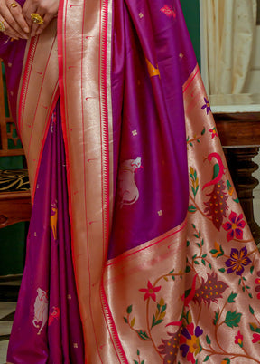 Purple Dupion Silk Saree With Blouse Piece