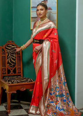 Red Dupion Silk Saree With Blouse Piece