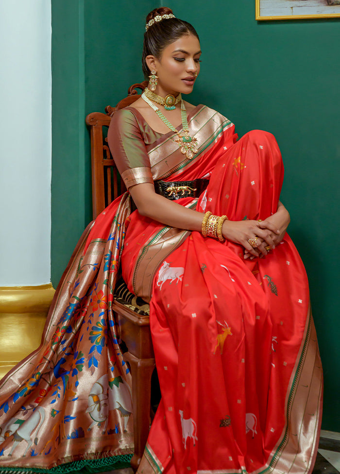 Red Dupion Silk Saree With Blouse Piece