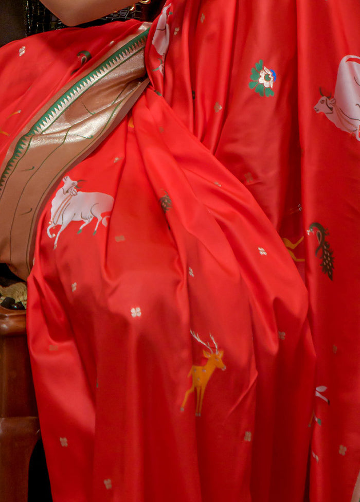 Red Dupion Silk Saree With Blouse Piece