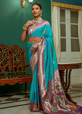 Teal Dupion Silk Saree With Blouse Piece