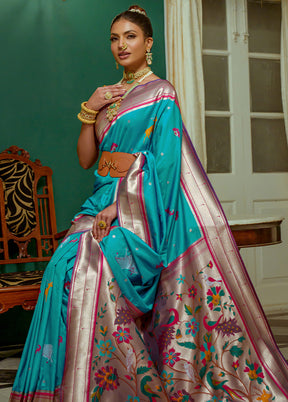 Teal Dupion Silk Saree With Blouse Piece