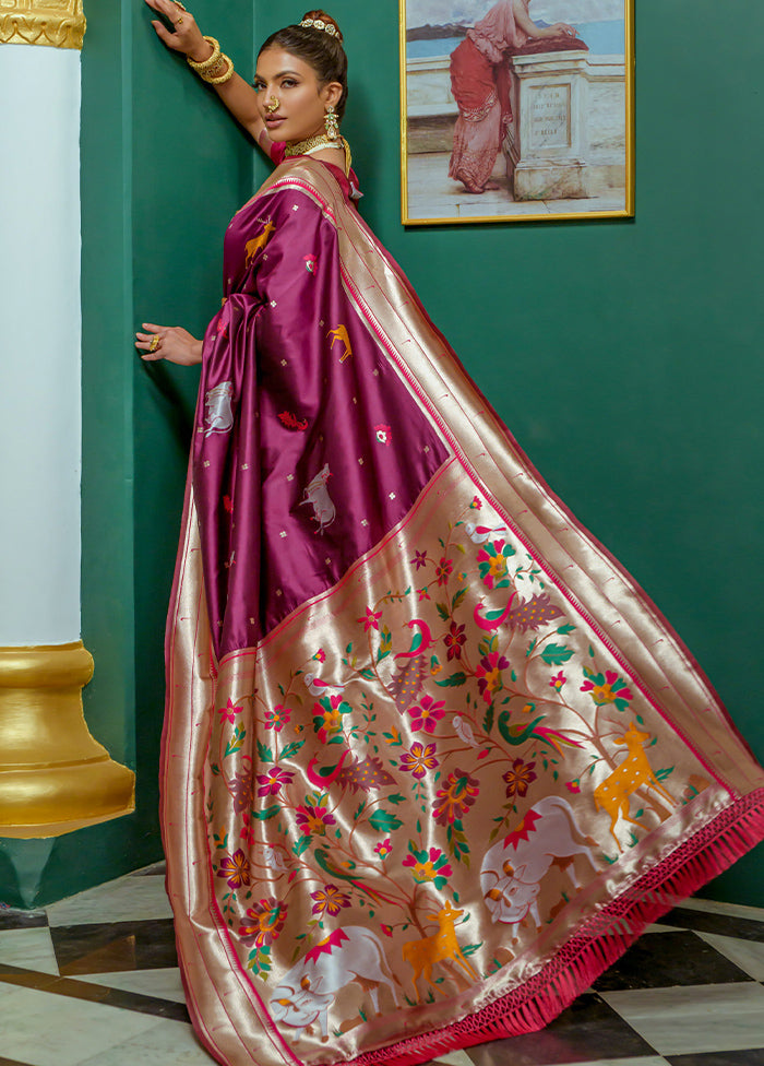 Wine Dupion Silk Saree With Blouse Piece