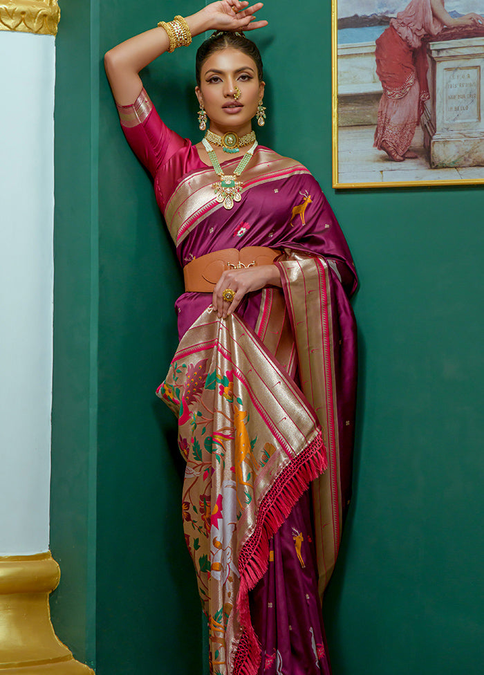 Wine Dupion Silk Saree With Blouse Piece