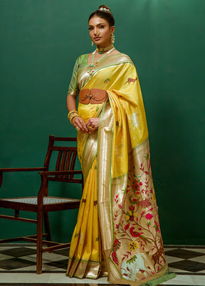 Yellow Dupion Silk Saree With Blouse Piece