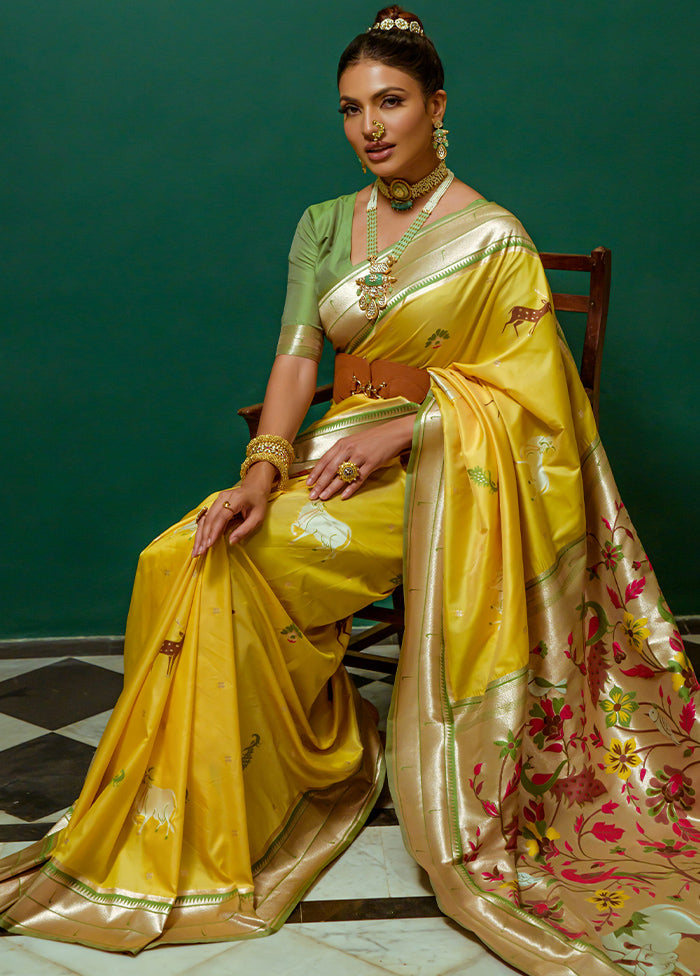 Yellow Dupion Silk Saree With Blouse Piece