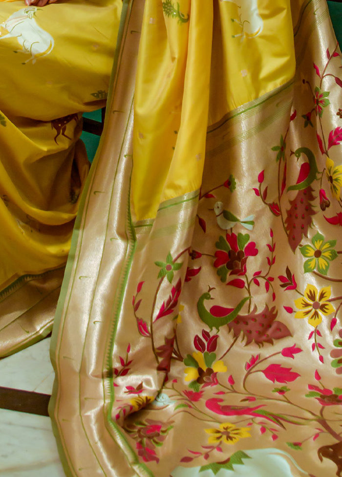 Yellow Dupion Silk Saree With Blouse Piece