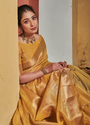 Yellow Linen Silk Saree With Blouse Piece