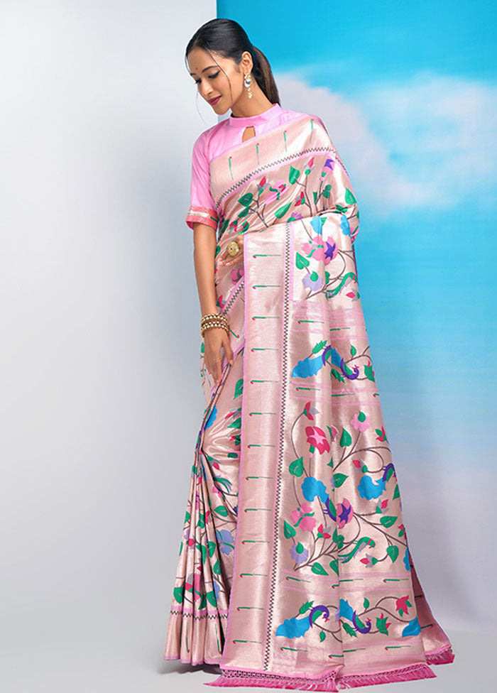 Baby Pink Spun Silk Saree With Blouse Piece