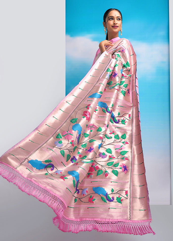 Baby Pink Spun Silk Saree With Blouse Piece