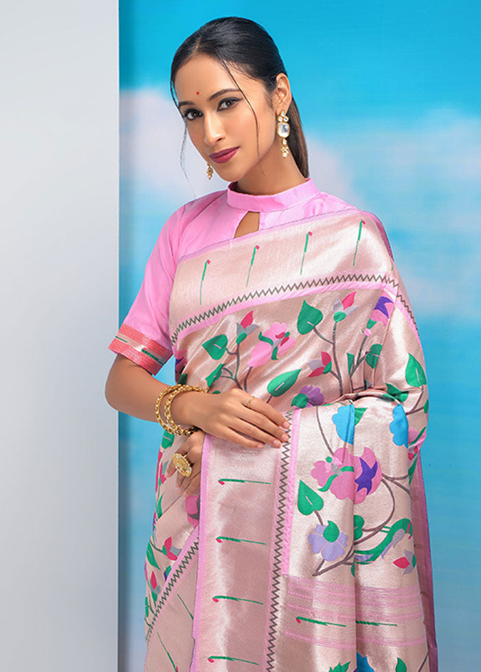 Baby Pink Spun Silk Saree With Blouse Piece