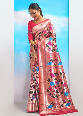 Pink Spun Silk Saree With Blouse Piece