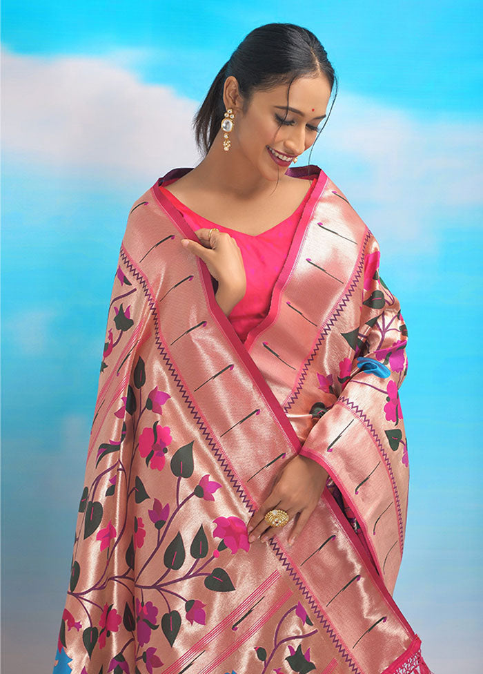 Pink Spun Silk Saree With Blouse Piece