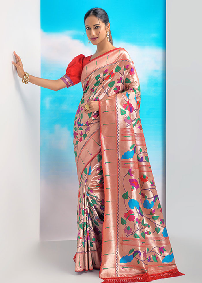 Red Spun Silk Saree With Blouse Piece