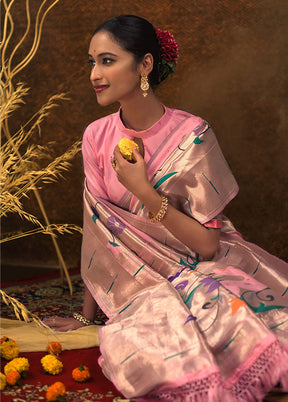 Baby Pink Spun Silk Saree With Blouse Piece