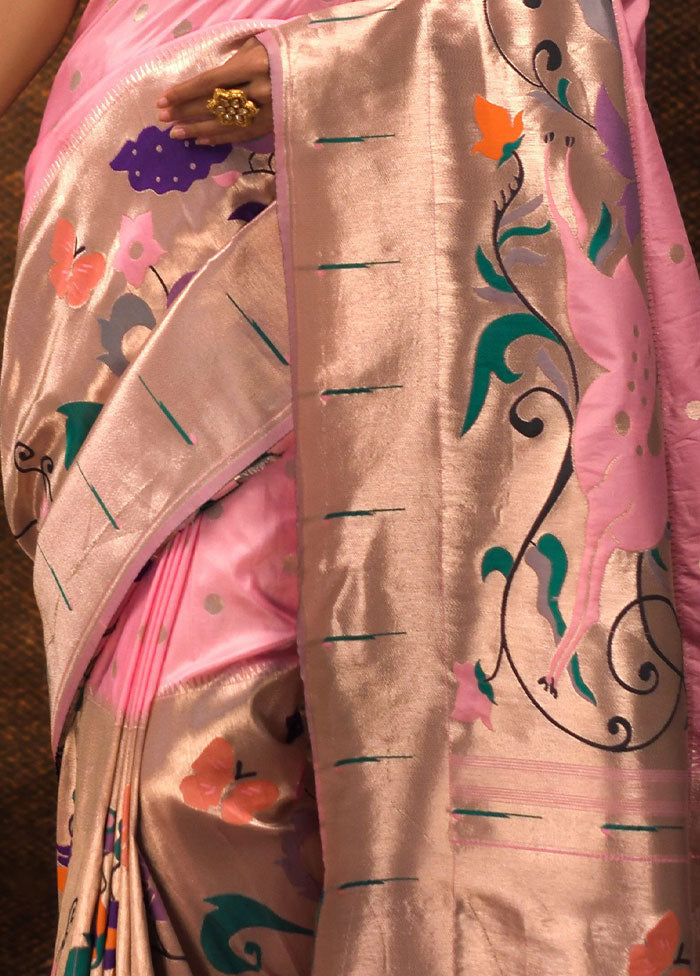 Baby Pink Spun Silk Saree With Blouse Piece