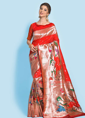 Red Spun Silk Saree With Blouse Piece