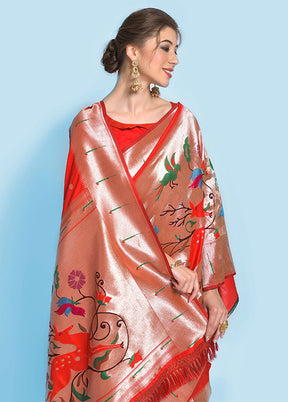 Red Spun Silk Saree With Blouse Piece