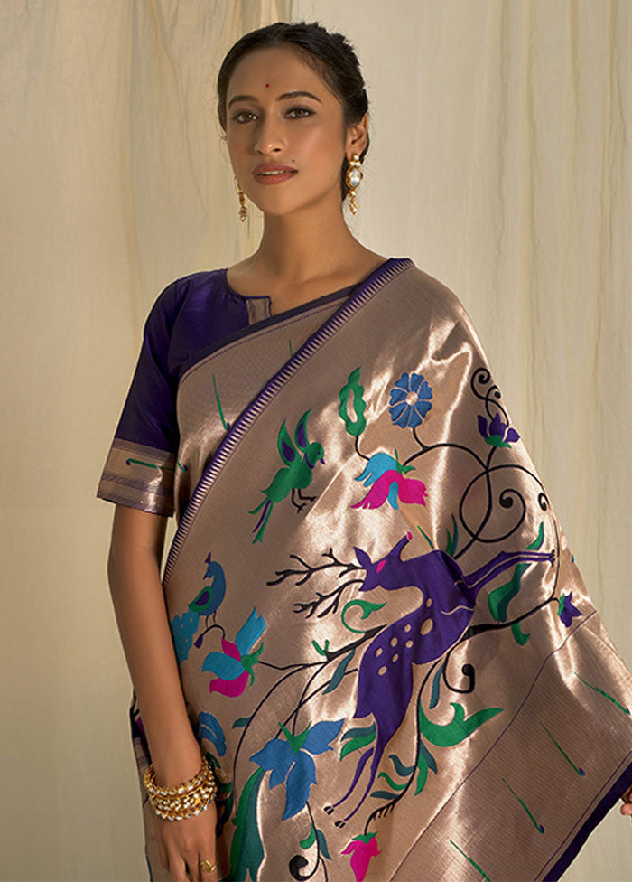 Royal Blue Spun Silk Saree With Blouse Piece