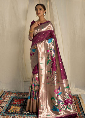 Wine Spun Silk Saree With Blouse Piece