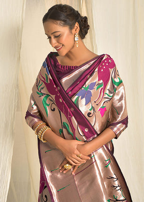 Wine Spun Silk Saree With Blouse Piece