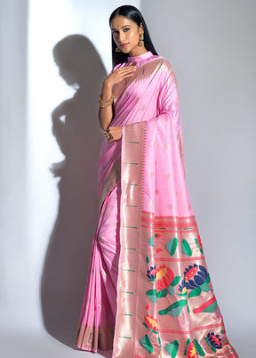 Baby Pink Dupion Silk Saree With Blouse Piece