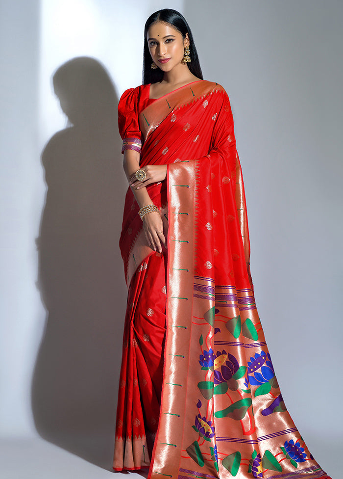 Red Dupion Silk Saree With Blouse Piece