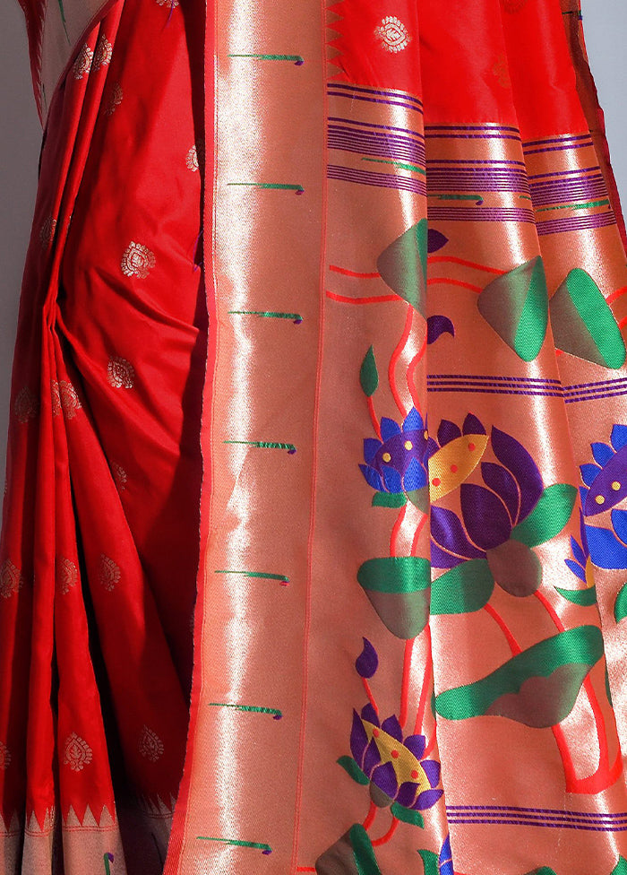 Red Dupion Silk Saree With Blouse Piece