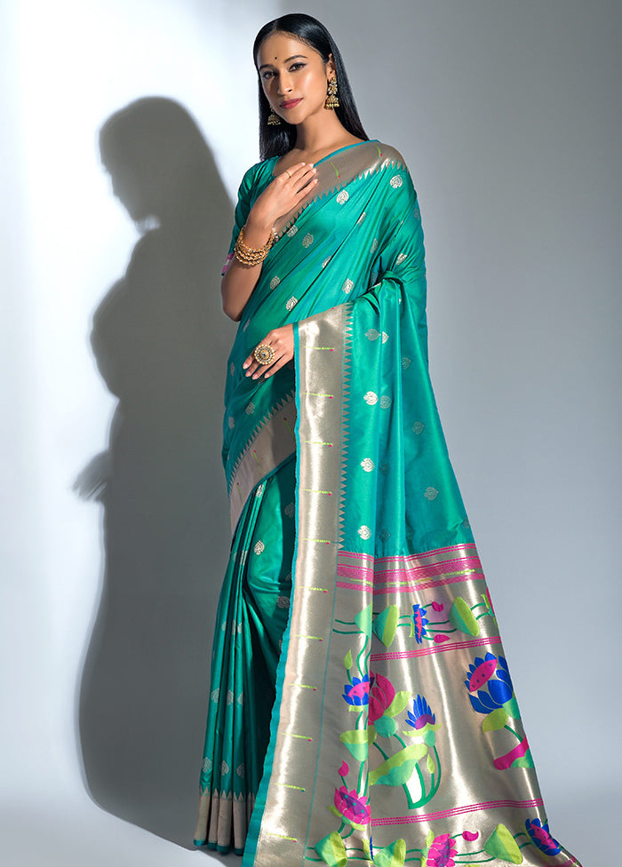 Teal Dupion Silk Saree With Blouse Piece