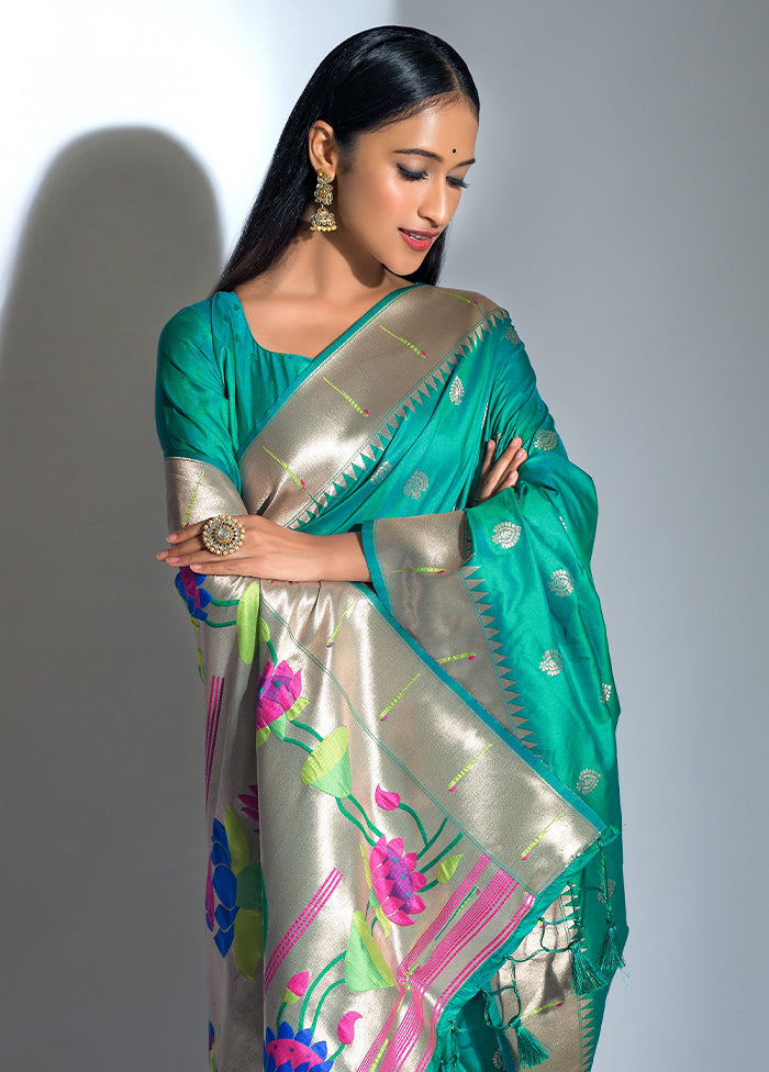 Teal Dupion Silk Saree With Blouse Piece