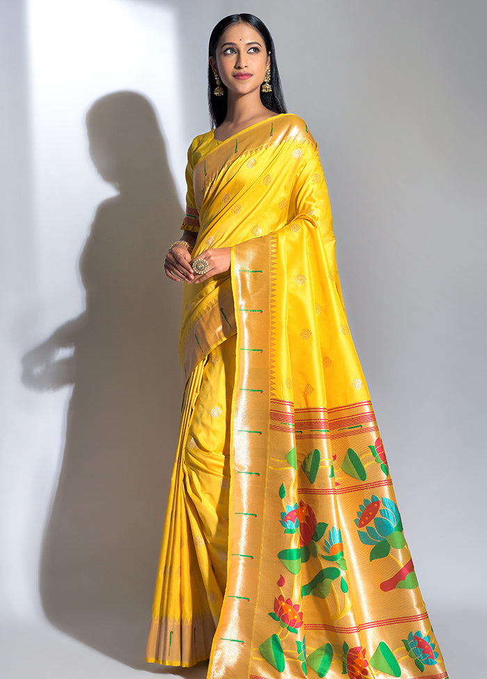 Yellow Dupion Silk Saree With Blouse Piece