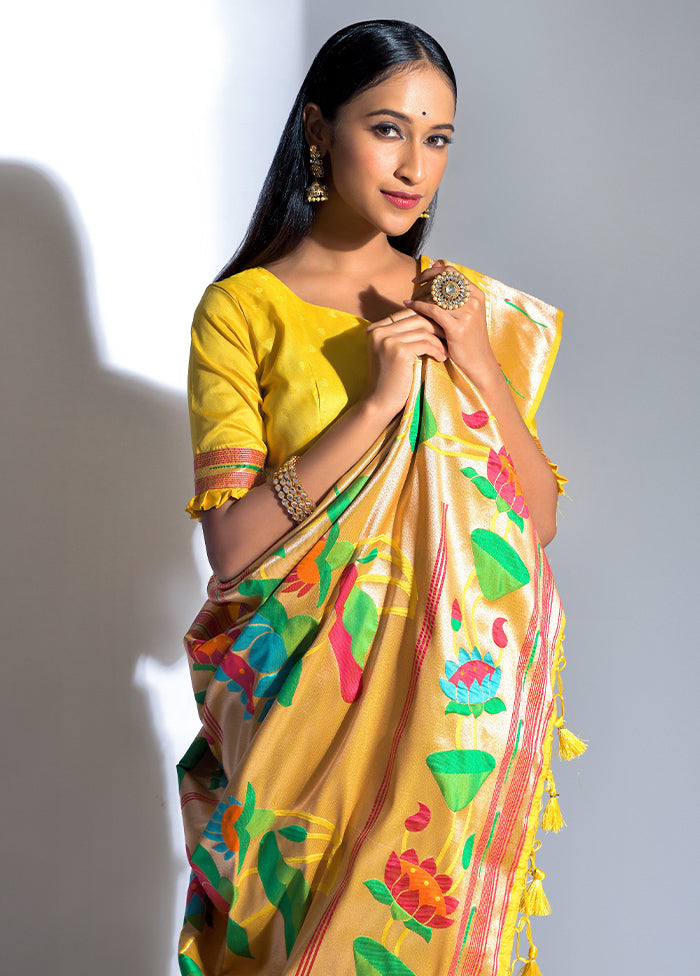 Yellow Dupion Silk Saree With Blouse Piece