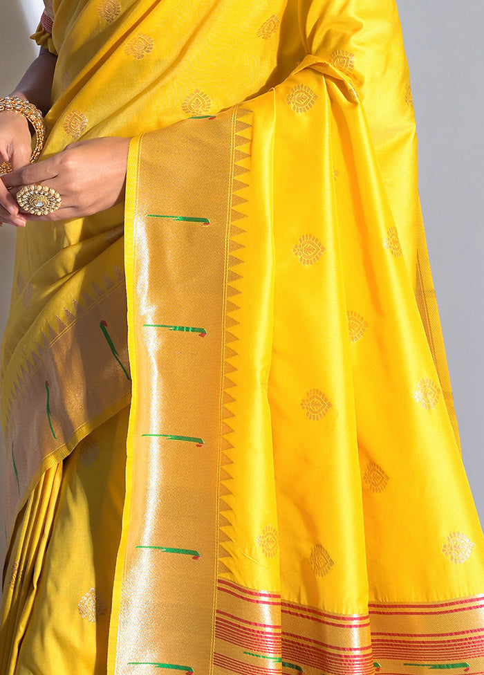 Yellow Dupion Silk Saree With Blouse Piece