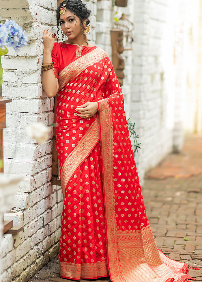 Red Spun Silk Saree With Blouse Piece