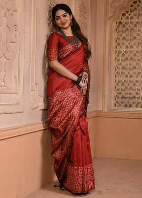 Red Dupion Silk Saree With Blouse Piece