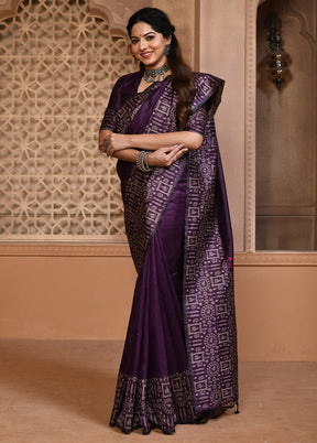 Purple Dupion Silk Saree With Blouse Piece