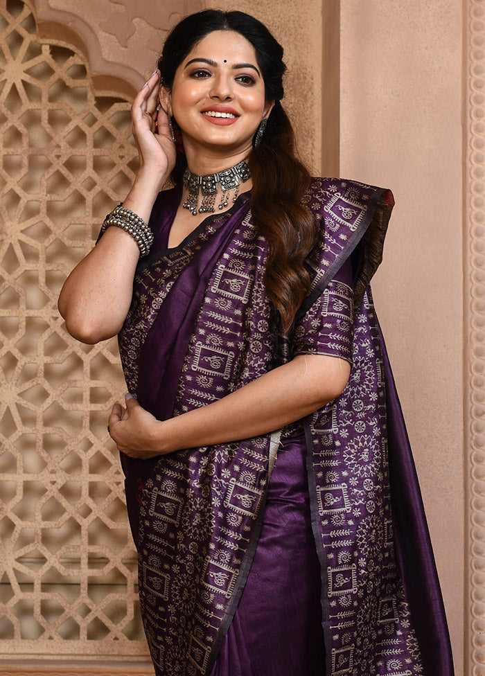 Purple Dupion Silk Saree With Blouse Piece