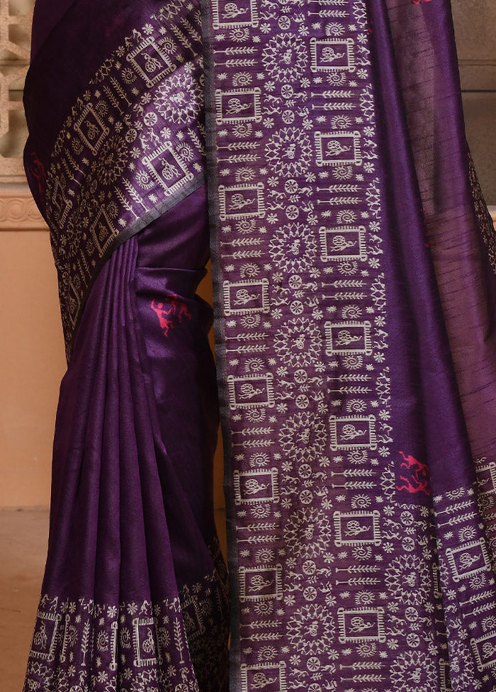 Purple Dupion Silk Saree With Blouse Piece