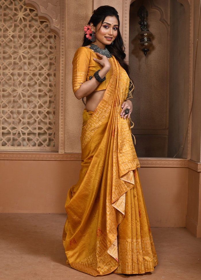 Yellow Dupion Silk Saree With Blouse Piece