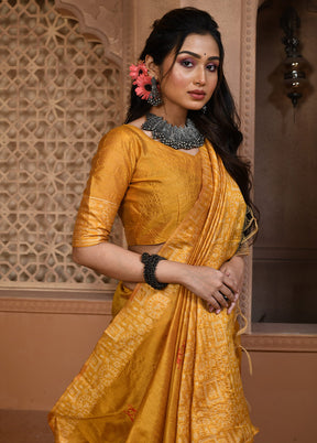 Yellow Dupion Silk Saree With Blouse Piece