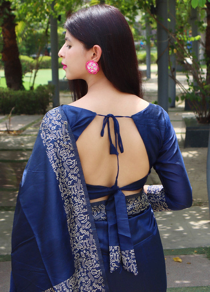 Blue Dupion Silk Saree With Blouse Piece