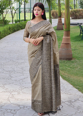 Beige Dupion Silk Saree With Blouse Piece